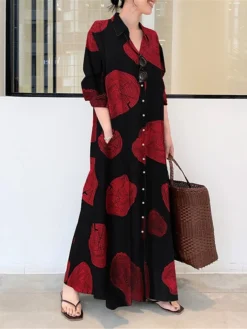 Women's Shirt Dress Casual Dress Cotton Linen Dress Maxi Long Dress Cotton Blend Basic Casual Outdoor Daily Shirt Collar Button Pocket Long Sleeve Summer Spring Fall 2023 Loose Fit Black White Yellow -Party Prom Dresses Sales Store xmhpqj1672828265716