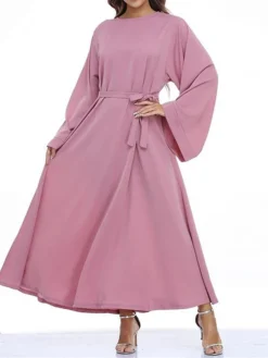 Women's Work Dress Black Dress Semi Formal Dress Fashion Long Dress Maxi Dress Lace Up Crew Neck Long Sleeve Plain Regular Fit Black Pink Red Fall Winter S M L XL XXL -Party Prom Dresses Sales Store xmieoc1693300575671