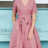 Women's Casual Dress Cotton Linen Dress Swing Dress Mini Dress Cotton Blend Fashion Basic Outdoor Daily V Neck Pocket Tie Belt Short Sleeve Summer Spring 2023 Regular Fit ArmyGreen Pink Blue Pure
