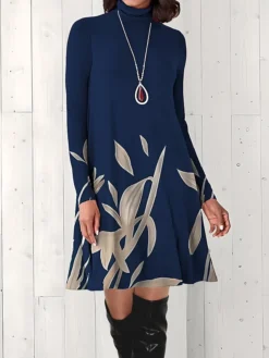 Women's Work Dress Casual Dress Fashion Winter Dress Daily Mini Dress Print Turtleneck Long Sleeve Floral Letter Regular Fit Light Pink Black Light Green Fall Winter S M L XL XXL -Party Prom Dresses Sales Store xohxea1694573157203