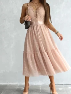 Women's Party Dress Lace Dress Homecoming Dress Midi Dress Black White Pink Sleeveless Floral Lace Summer Spring Fall Spaghetti Strap Party Birthday Wedding Guest Vacation Slim 2023 S M L XL / Winter -Party Prom Dresses Sales Store xojfum1685085938046