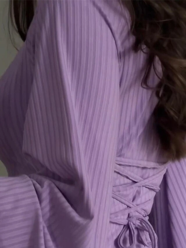 Women's Work Dress Casual Dress A Line Dress Fashion Winter Dress Daily Flared Sleeve Long Dress Maxi Dress Patchwork Crew Neck Long Sleeve Plain Regular Fit Black Pink Purple Fall Winter S M L XL 6 Women's Work Dress Casual Dress A Line Dress Fashion Winter Dress Daily Flared Sleeve Long Dress Maxi Dress Patchwork Crew Neck Long Sleeve Plain Regular Fit Black Pink Purple Fall Winter S M L XL - Image 6