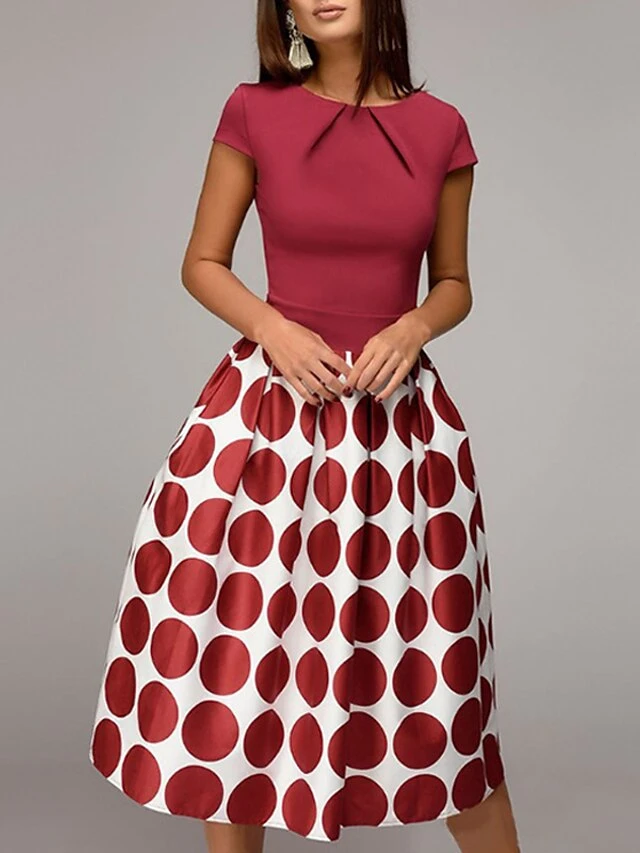 Women's Casual Dress Swing Dress Midi Dress Black Red Blue Short Sleeve Polka Dot Print Summer Spring Crew Neck Classic Party 2023 S M L XL XXL 4 Women's Casual Dress Swing Dress Midi Dress Black Red Blue Short Sleeve Polka Dot Print Summer Spring Crew Neck Classic Party 2023 S M L XL XXL - Image 4