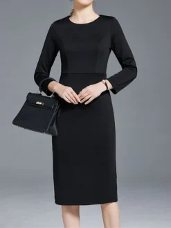 Women's Work Dress Sheath Dress Semi Formal Dress Fashion Winter Dress Office Workfashion Midi Dress Zipper Crew Neck 3/4 Length Sleeve Plain Regular Fit Black Red Fall Winter S M L XL XXL -Party Prom Dresses Sales Store xppjvk1695030998262