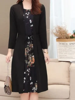 Women's Dress Set Two Piece Dress Knee Length Dress Green Black Red Long Sleeve Floral Print Fall Winter Crew Neck Stylish Casual Modern 2022 M L XL XXL 3XL 4XL 5XL -Party Prom Dresses Sales Store xppkem1639729878661