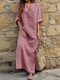 Women‘s Cotton Linen Dress Shirt Dress Casual Dress Tartan Dress Maxi Long Dress Cotton And Linen Casual Outdoor Daily Holiday Split Neck Rolled Cuff Print Long Sleeve Summer Spring Fall 2023 -Party Prom Dresses Sales Store xpqdhf1673934020049