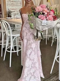 Women's Prom Dress Party Dress Corset Dress Long Dress Maxi Dress Pink Sleeveless Pure Color Lace Spring Fall Winter Spaghetti Strap Fashion Winter Dress Evening Party Wedding Guest 2023 S M L XL -Party Prom Dresses Sales Store xqapnh1692169041580