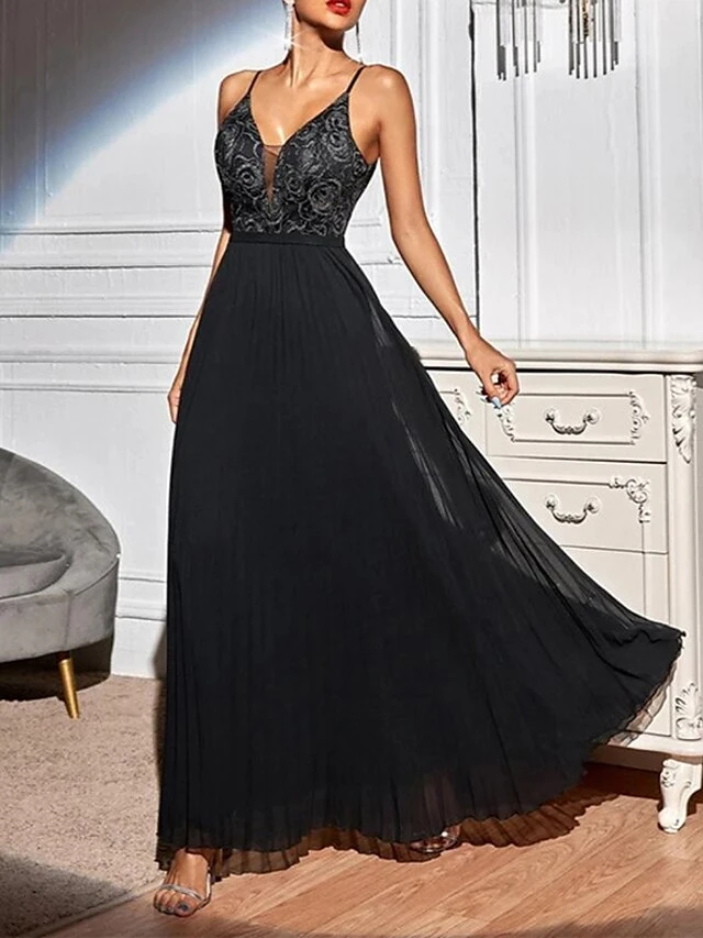Women's Prom Dress Party Dress Lace Dress Long Dress Maxi Dress Black Sleeveless Flower Backless Summer Spring Spaghetti Strap Fashion Evening Party Fall Dress Summer Dress 2023 S M L XL 1 Women's Prom Dress Party Dress Lace Dress Long Dress Maxi Dress Black Sleeveless Flower Backless Summer Spring Spaghetti Strap Fashion Evening Party Fall Dress Summer Dress 2023 S M L XL