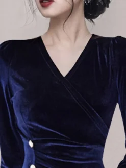 Women's Prom Dress Party Blue Dress Velvet Dress Long Dress Maxi Dress Blue Long Sleeve Pure Color Lace Up Fall Winter Autumn Crew Neck -Party Prom Dresses Sales Store xqrdcs1695030112393