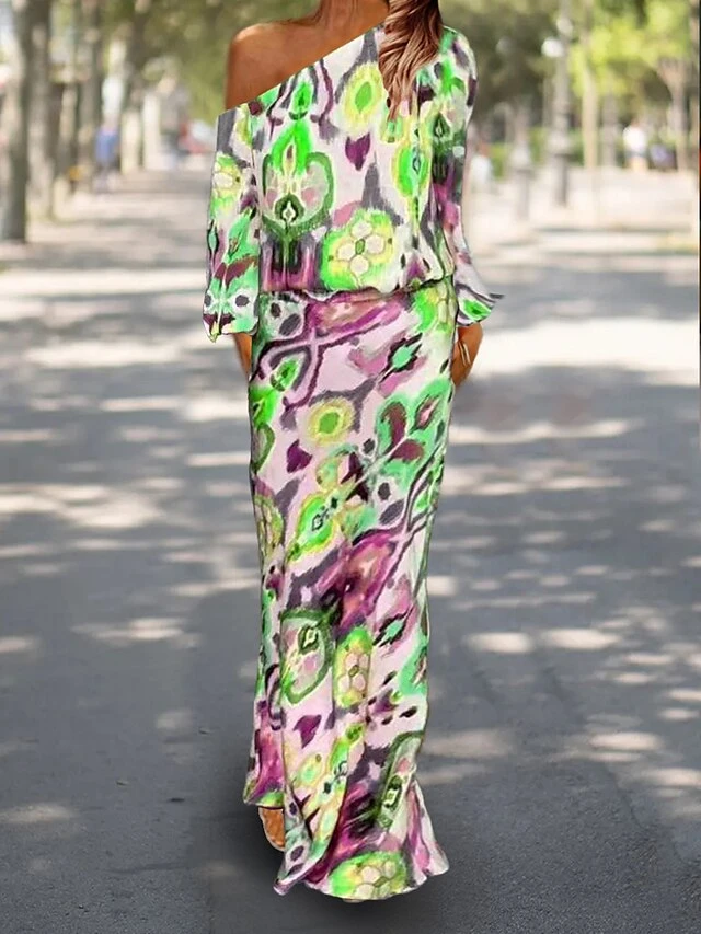 Women's Two Piece Dress Set Casual Dress Sheath Dress Outdoor Daily Fashion Streetwear Print Maxi Dress One Shoulder Long Sleeve Graphic Abstract Loose Fit Red Royal Blue Sky Blue Summer Spring S M L 6 Women's Two Piece Dress Set Casual Dress Sheath Dress Outdoor Daily Fashion Streetwear Print Maxi Dress One Shoulder Long Sleeve Graphic Abstract Loose Fit Red Royal Blue Sky Blue Summer Spring S M L - Image 6