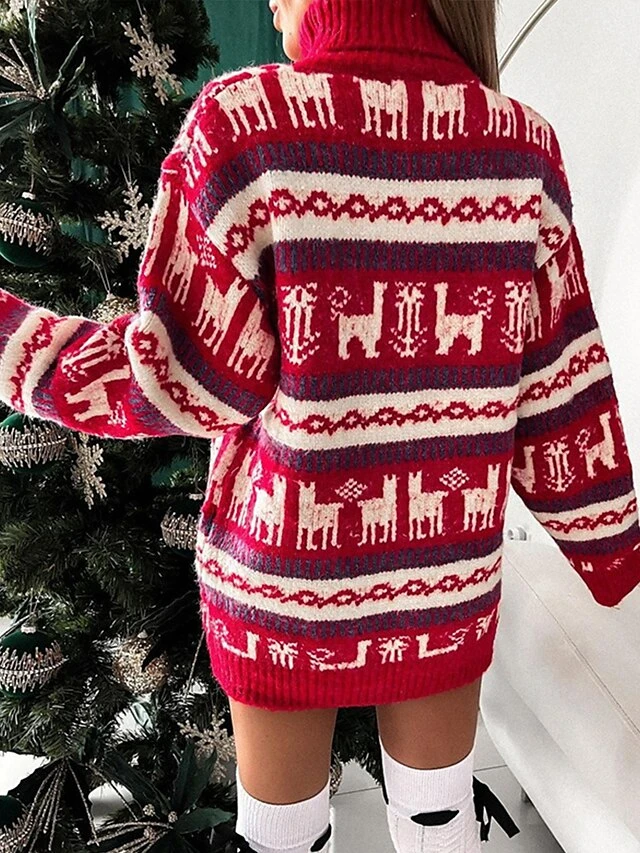 Women‘s Christmas Sweater Dress Jumper Dress Winter Dress Warm Animal Geometric Print Outdoor Christmas Casual Daily Turtleneck Long Sleeve 2023 Loose Fit Red Gray S M L XL 3 Women‘s Christmas Sweater Dress Jumper Dress Winter Dress Warm Animal Geometric Print Outdoor Christmas Casual Daily Turtleneck Long Sleeve 2023 Loose Fit Red Gray S M L XL - Image 3