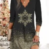 Women's Christmas Work Dress Casual Dress Fashion Winter DressDaily Mini Dress Print V Neck Long Sleeve Elk Snowflake Regular Fit Black Navy Blue Gold Fall Winter S M L XL XXL