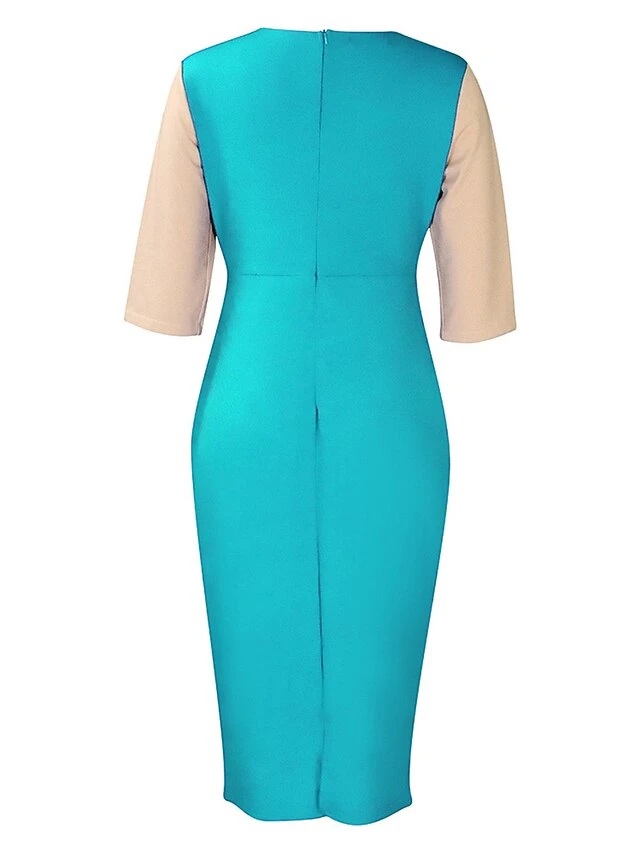 Women's Work Dress Sheath Dress Semi Formal Dress Fashion Midi Dress Patchwork Crew Neck Half Sleeve Color Block Regular Fit Black White Red Fall Winter S M L XL XXL 13 Women's Work Dress Sheath Dress Semi Formal Dress Fashion Midi Dress Patchwork Crew Neck Half Sleeve Color Block Regular Fit Black White Red Fall Winter S M L XL XXL - Image 13