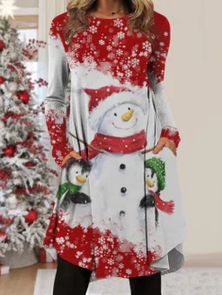 Women's Christmas Work Dress Casual Dress Fashion Winter DressDaily Midi Dress Pocket Print Crew Neck Long Sleeve SnowmanTree Regular Fit Black Wine Red Fall Winter S M L XL XXL 5 Women's Christmas Work Dress Casual Dress Fashion Winter DressDaily Midi Dress Pocket Print Crew Neck Long Sleeve SnowmanTree Regular Fit Black Wine Red Fall Winter S M L XL XXL -Party Prom Dresses Sales Store xszfel1695694655393