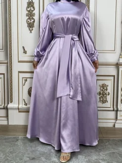 Women's Long Dress Maxi Dress Party Dress Casual Dress Satin Dress Pure Color Fashion Streetwear Outdoor Daily Holiday Lace Up Ruched Long Sleeve Stand Collar Dress Loose Fit Black Royal Blue Purple -Party Prom Dresses Sales Store xtaakb1679455517950