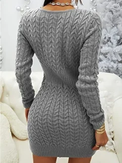 Women's Sweater Dress Jumper Dress Sheath Dress Mini Dress Warm Pure Color Outdoor Casual Holiday Going Out V Neck Long Sleeve Zipper 2023 Slim Black White Pink S M L XL XXL 3XL -Party Prom Dresses Sales Store xtipqe1694166177211