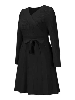 Women's Sweater Dress Jumper Dress Casual Dress Mini Dress Fashion Plain Outdoor Daily Going Out V Neck Long Sleeve 2023 Loose Fit Black Green Khaki S M L XL XXL -Party Prom Dresses Sales Store xtxqib1694427621903