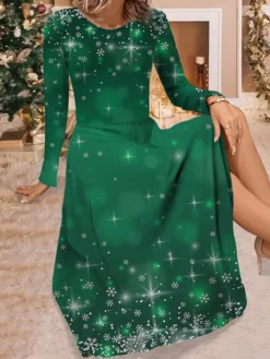 Women's Work Dress Casual Dress Swing Dress Fashion Winter Dress Christmas Daily Midi Dress Print Crew Neck Long Sleeve Snowflake Ombre Regular Fit Wine Navy Blue Blue Fall Winter S M L XL XXL