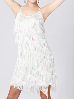 Women's Party Dress Fringe Dress Sequin Dress Midi Dress Silver Black White Sleeveless Pure Color Sequins Summer Spring Fall Spaghetti Strap Fashion Party Vacation Summer Dress 2022 S M L XL XXL 3XL -Party Prom Dresses Sales Store xuenxd1639557633132
