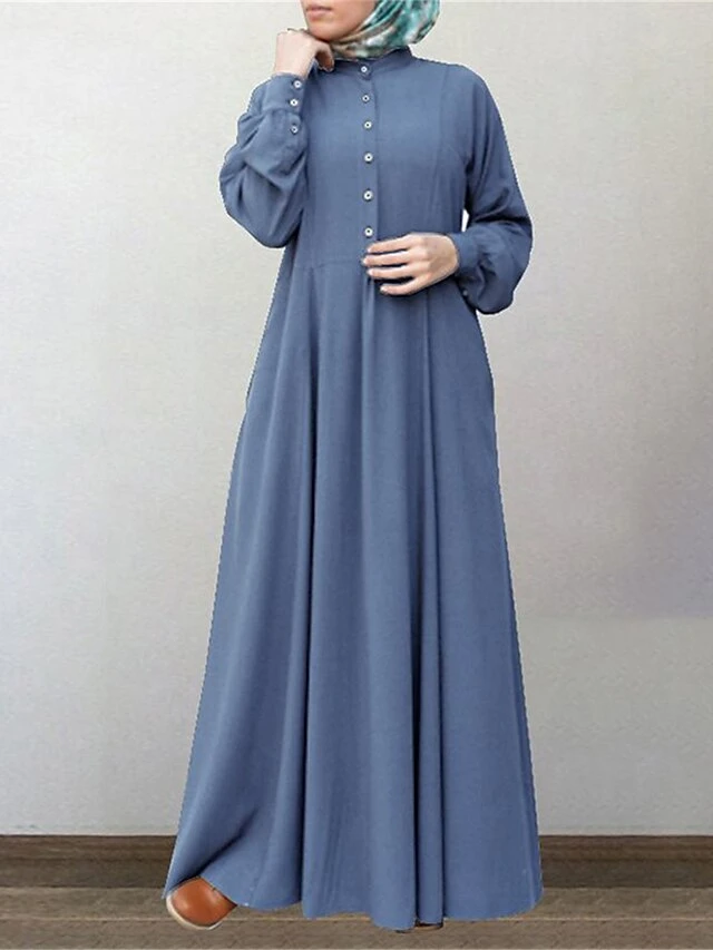 Women's Work Dress Swing Dress Semi Formal Dress Fashion Long Dress Maxi Dress Ruched Button Crew Neck Long Sleeve Plain Loose Fit Wine Blue Green Fall Winter S M L XL XXL 5 Women's Work Dress Swing Dress Semi Formal Dress Fashion Long Dress Maxi Dress Ruched Button Crew Neck Long Sleeve Plain Loose Fit Wine Blue Green Fall Winter S M L XL XXL - Image 5
