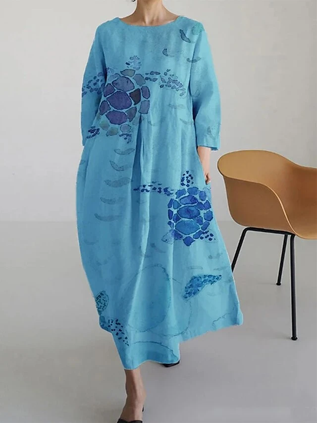 Women's Casual Dress Cotton Linen Dress A Line Dress Maxi Long Dress Linen / Cotton Blend Daily Ethnic Style Work Daily Vacation Crew Neck Patchwork Print 3/4 Length Sleeve Spring Fall Winter 2023 3 Women's Casual Dress Cotton Linen Dress A Line Dress Maxi Long Dress Linen / Cotton Blend Daily Ethnic Style Work Daily Vacation Crew Neck Patchwork Print 3/4 Length Sleeve Spring Fall Winter 2023 - Image 3