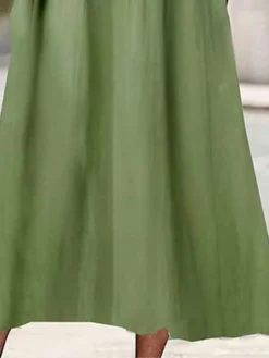 Women's Casual Dress Cotton Linen Dress A Line Dress Midi Dress Cotton Blend Fashion Modern Outdoor Daily Vacation Split Neck Button Pocket Short Sleeve Summer Spring 2023 Loose Fit Green Plain S M L -Party Prom Dresses Sales Store xvngnc1683188362039
