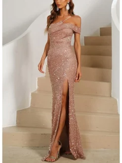 Women's Prom Dress Party Dress Sequin Dress Long Dress Maxi Dress Gold Sleeveless Pure Color Sequins Summer Spring Spaghetti Strap Elegant Wedding Guest Evening Party Spring Dress Slim 2023 S M L XL -Party Prom Dresses Sales Store xwbjaz1660810057167