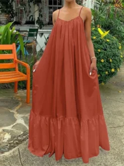 Women's Casual Dress Swing Dress Summer Dress Long Dress Maxi Dress Cotton Basic Casual Outdoor Daily Holiday Strap Ruffle Backless Sleeveless Summer Spring Loose Fit Black White Yellow Plain S M L -Party Prom Dresses Sales Store xwvlkm1674887098922