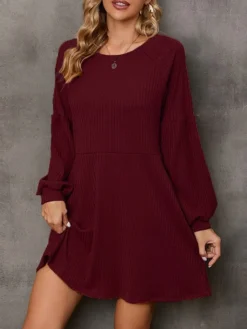 Women's Sweater Dress Winter Dress Jumper Dress Mini Dress Patchwork Pocket Outdoor Street Daily Active Fashion Crew Neck Long Sleeve 2023 Loose Fit Black Pink Wine Color S M L XL Size -Party Prom Dresses Sales Store xxwibl1692773090581