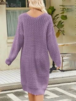 Women's Sweater Dress Winter Dress Jumper Dress Midi Dress Split Daily Date Going Out Active Fashion V Neck Long Sleeve 2023 Loose Fit Black White Camel Color S M L XL XXL Size -Party Prom Dresses Sales Store xycxtk1692858974210