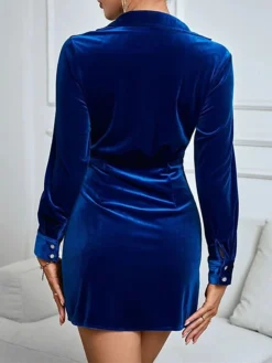 Women's Party Dress Velvet Dress Homecoming Dress Mini Dress Blue Long Sleeve Pure Color Ruched Spring Fall Winter V Neck Fashion Winter Dress Wedding Guest Evening Party Loose Fit 2023 S M L XL -Party Prom Dresses Sales Store xyetvc1692612421967