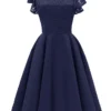 Women‘s Party Dress Wedding Guest Dress Lace Dress Swing Dress Midi Dress Wine Navy Blue Short Sleeve Pure Color Lace Spring Summer V Neck Party Party Spring Dress 2022 S M L XL XXL