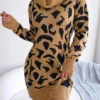 Women's Sweater Dress Jumper Dress Casual Dress Mini Dress Fashion Leopard Outdoor Daily Going Out Turtleneck Long Sleeve 2023 Loose Fit Black Wine Khaki S M L