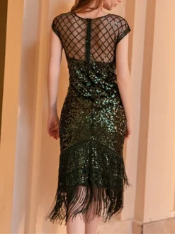 Women‘s Party Dress Fringe Dress Sequin Dress Black Dress Midi Dress White Champagne Short Sleeve Pure Color Sparkly Glitter Sequins Spring Fall Winter Crew Neck Fashion Wedding Guest Birthday -Party Prom Dresses Sales Store xyvjwv1692178319699