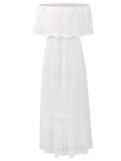 Women's Long Dress Maxi Dress Party Dress Lace Dress Swing Dress Floral Fashion Elegant Dress Daily Vacation Going Out Lace Mesh Half Sleeve Off Shoulder Dress Slim White Summer Spring S M L XL -Party Prom Dresses Sales Store xzpkue1672990411921