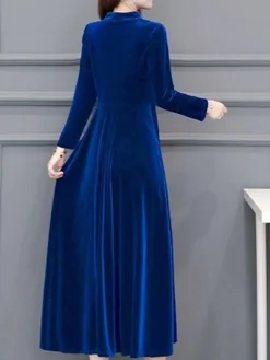 Women‘s Party Dress Wedding Guest Dress Velvet Dress Work Dress Midi Dress Black Wine Royal Blue Long Sleeve Pure Color Ruched Winter Fall Spring V Neck Fashion Spring Dress 2023 M L XL 2XL 3XL 4XL -Party Prom Dresses Sales Store yaexhq1671789636950