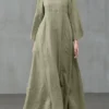 Women's Casual Dress Cotton Linen Dress Cotton Dress Maxi Long Dress Cotton Daily Stylish Outdoor Daily Vacation Square Neck Ruched Long Sleeve Spring Fall Winter 2023 Regular Fit Black Yellow Pink