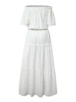 Women's Casual Dress Holiday Dress Shift Dress Long Dress Maxi Dress Khaki Red White Short Sleeve Pure Color Ruffle Spring Summer Off Shoulder Fashion Vacation Weekend Loose Fit 2023 S M L XL XXL 3XL -Party Prom Dresses Sales Store yazcnj1676887916518