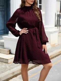 Women's Work Dress Chiffon Dress Black Dress Fashion Mini Dress Lace Up Ruched Crew Neck Long Sleeve Plain Loose Fit Black White Wine Fall Winter S M L XL XXL 22 Women's Work Dress Chiffon Dress Black Dress Fashion Mini Dress Lace Up Ruched Crew Neck Long Sleeve Plain Loose Fit Black White Wine Fall Winter S M L XL XXL -Party Prom Dresses Sales Store ybfuud1693373932616