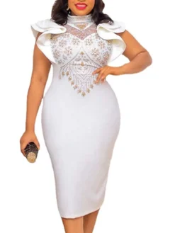 Women‘s Cocktail Party Dress Wedding Guest Dress Bodycon Midi Dress White Sleeveless Pure Color Lace Winter Fall Spring High Neck Sexy Weekend Loose Fit 2023 S M L XL XXL 3XL -Party Prom Dresses Sales Store ybpobj1656570561375