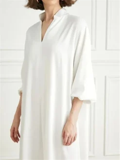 Women's Party Dress Work Dress Satin Dress Midi Dress White 3/4 Length Sleeve Pure Color Split Summer Spring Fall Split Neck Fashion Wedding Guest Vacation Summer Dress Loose Fit 2023 S M L XL XXL 3XL -Party Prom Dresses Sales Store ybrgyo1689832087045