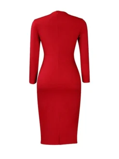 Women's Work Dress Sheath Dress Black Dress Fashion Midi Dress Ruched Split Crew Neck Long Sleeve Plain Regular Fit Black White Red Fall Winter S M L XL XXL -Party Prom Dresses Sales Store yccbmx1693206409982
