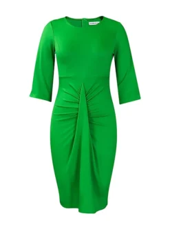 Women's Work Dress Sheath Dress White Dress Fashion Midi Dress Ruched Crew Neck Half Sleeve Plain Regular Fit White Pink Royal Blue Fall Winter S M L XL XXL -Party Prom Dresses Sales Store ycctra1693293956146