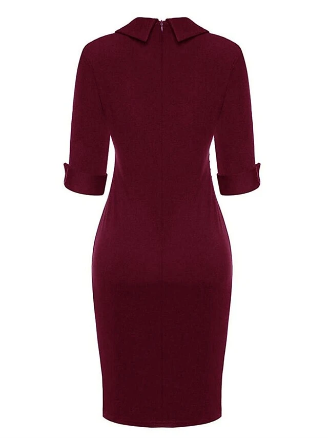 Women's Work Dress Sheath Dress Semi Formal Dress Fashion Office Daily Workfashion Midi Dress Ruched Shirt Collar Half Sleeve Plain Slim Black Wine Navy Blue Fall Winter S M L XL XXL 8 Women's Work Dress Sheath Dress Semi Formal Dress Fashion Office Daily Workfashion Midi Dress Ruched Shirt Collar Half Sleeve Plain Slim Black Wine Navy Blue Fall Winter S M L XL XXL - Image 8