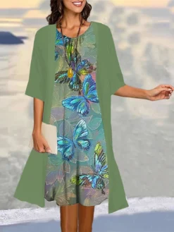 Women's Two Piece Dress Set Casual Dress Print Dress Outdoor Daily Fashion Elegant Print Midi Dress Crew Neck 3/4 Length Sleeve Floral Regular Fit Pink Blue Dark Green Summer Spring S M L XL XXL 6 Women's Two Piece Dress Set Casual Dress Print Dress Outdoor Daily Fashion Elegant Print Midi Dress Crew Neck 3/4 Length Sleeve Floral Regular Fit Pink Blue Dark Green Summer Spring S M L XL XXL -Party Prom Dresses Sales Store ycovhm1682064770182