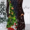 Women's Christmas Work Dress Casual Dress Fashion Winter DressDaily Midi Dress Pocket Print Crew Neck Long Sleeve SnowmanTree Regular Fit Black Wine Red Fall Winter S M L XL XXL