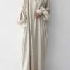 Women's Casual Dress Cotton Linen Dress Abaya Maxi Long Dress Linen / Cotton Blend Basic Classic Outdoor Daily Vacation Crew Neck Button Long Sleeve Spring Fall Winter 2023 Loose Fit Black Apricot
