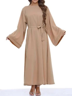 Women's Work Dress Black Dress Semi Formal Dress Fashion Long Dress Maxi Dress Lace Up Crew Neck Long Sleeve Plain Regular Fit Black Pink Red Fall Winter S M L XL XXL -Party Prom Dresses Sales Store yczzfy1693300570284