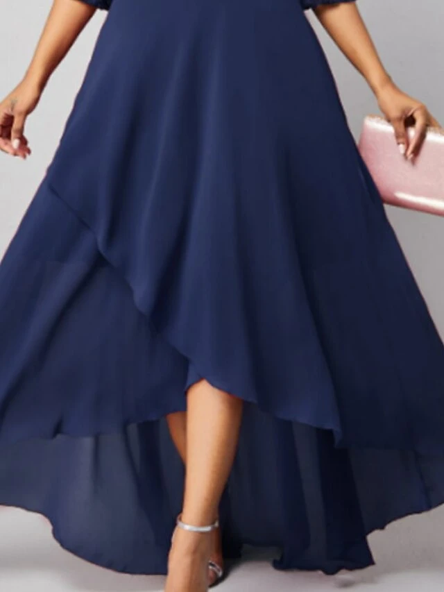 Women‘s Formal Party Dress Maxi Long Dress Navy Blue 3/4 Length Sleeve Print Pure Color Ruched Lace Fall Winter V Neck Elegant Fashion Modern 2023 3XL 2 Women‘s Formal Party Dress Maxi Long Dress Navy Blue 3/4 Length Sleeve Print Pure Color Ruched Lace Fall Winter V Neck Elegant Fashion Modern 2023 3XL - Image 2