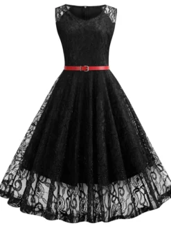 Women's Party Dress Lace Dress Homecoming Dress Midi Dress Black White Red Sleeveless Pure Color Lace Summer Spring Fall V Neck Party Party Vacation 2022 S M L XL XXL -Party Prom Dresses Sales Store ydxlgq1635760126124